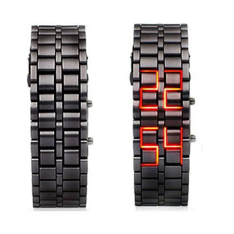 Fashion Black Full Metal Digital Lava Wrist Watch