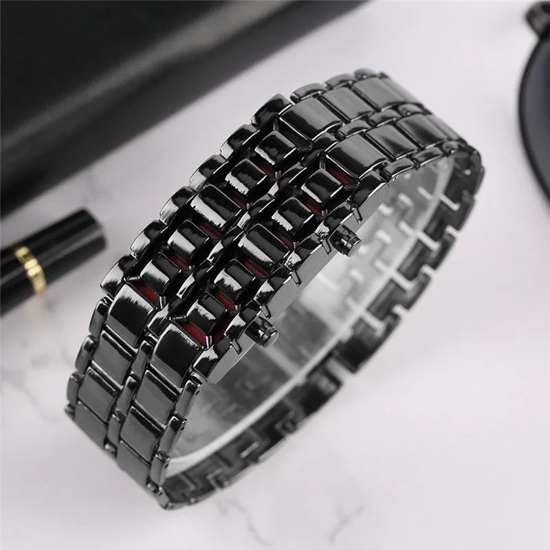 Fashion Black Full Metal Digital Lava Wrist Watch