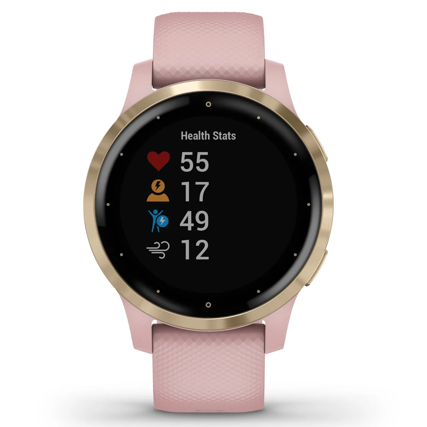 Garmin G1 010-02172-31 vivoactive 4S Light Gold Stainless Steel Bezel with Dust Rose Case and Silicone Band Women Watches Lexor Miami
