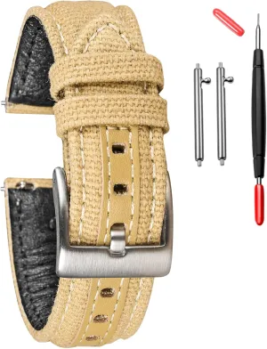 hemsut h Military Canvas Watch Bands, 18mm Watch Bands for Men, Quick Release Watch Strap, Fabric Sport Replacement