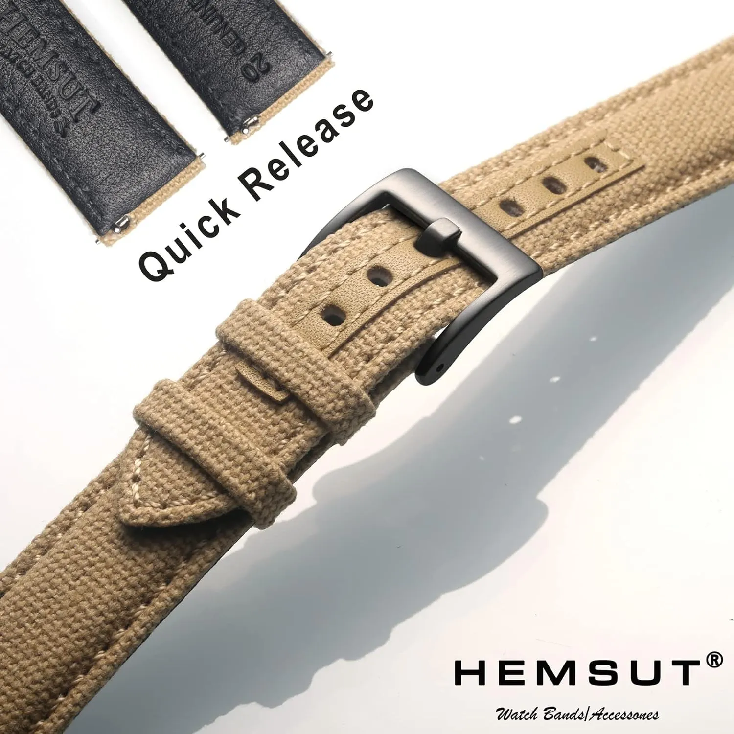 hemsut h Military Canvas Watch Bands, 18mm Watch Bands for Men, Quick Release Watch Strap, Fabric Sport Replacement