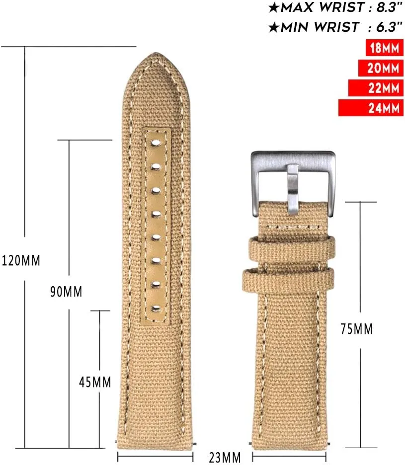 hemsut h Military Canvas Watch Bands, 18mm Watch Bands for Men, Quick Release Watch Strap, Fabric Sport Replacement
