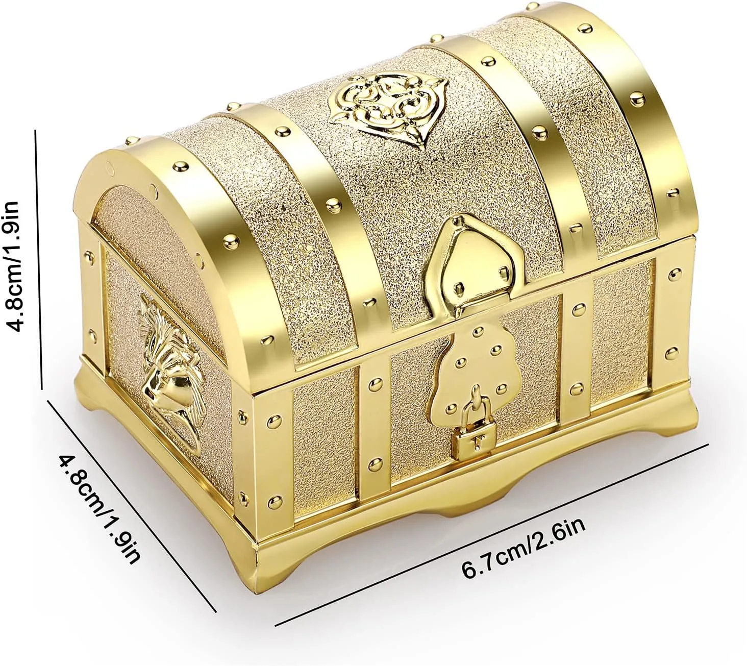 Hipiwe Vintage Metal Jewelry Box Treasure Trinket Chest,Smal Ring Earrings Necklace Keepsake Gift Holder Case for Girls Ladies Women, Gold,Small