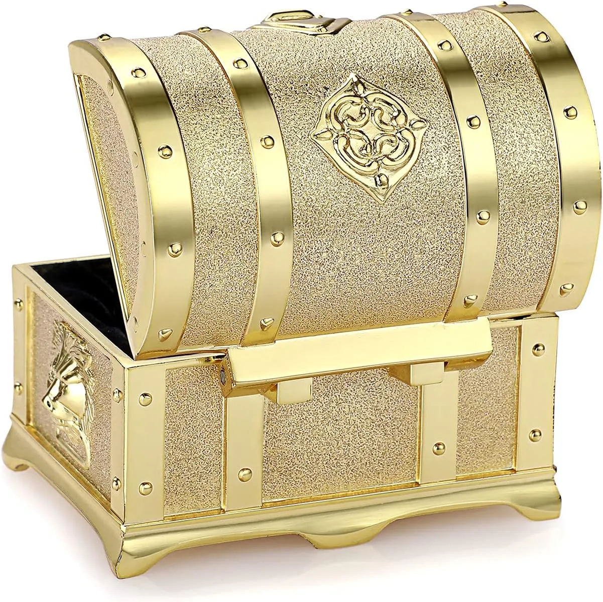 Hipiwe Vintage Metal Jewelry Box Treasure Trinket Chest,Smal Ring Earrings Necklace Keepsake Gift Holder Case for Girls Ladies Women, Gold,Small