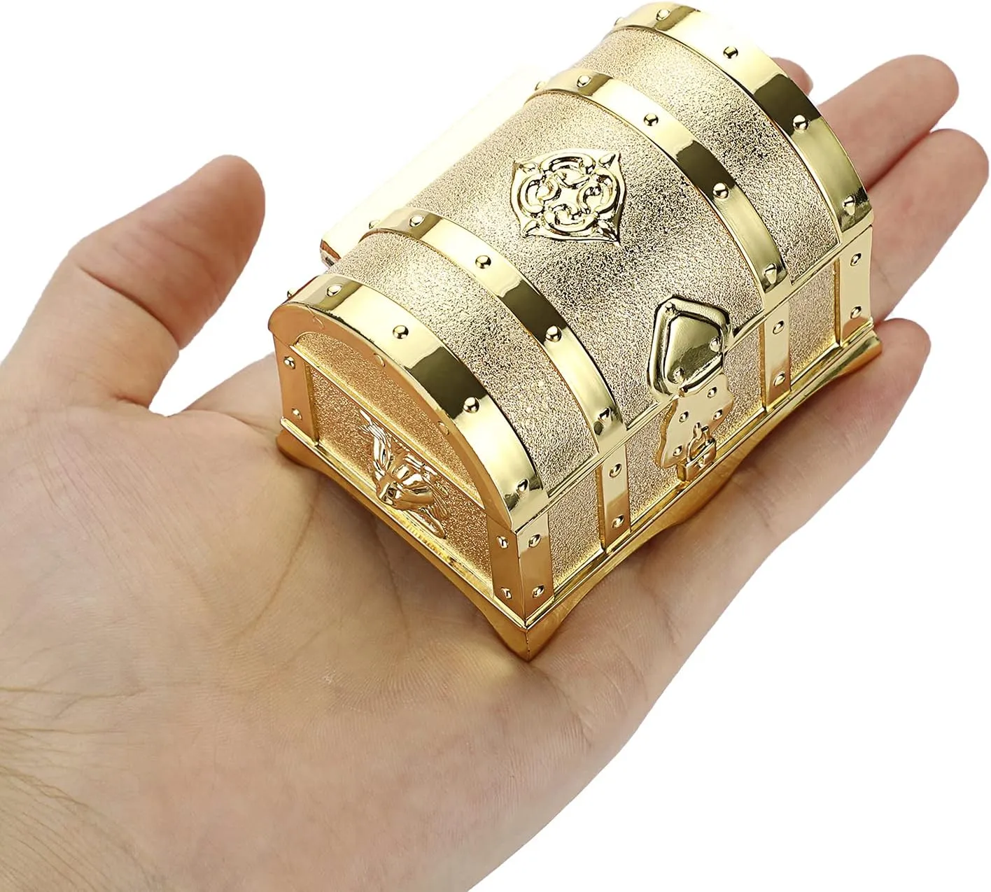 Hipiwe Vintage Metal Jewelry Box Treasure Trinket Chest,Smal Ring Earrings Necklace Keepsake Gift Holder Case for Girls Ladies Women, Gold,Small