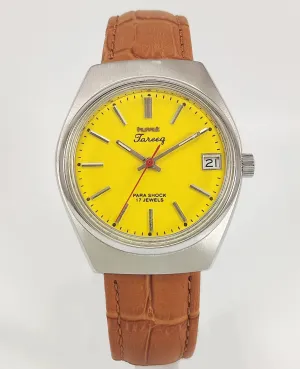 HMT Tareeq Para Shock 17 Jewels Yellow Dial Date Function Mechanical Hand winding Men's Wrist Watch