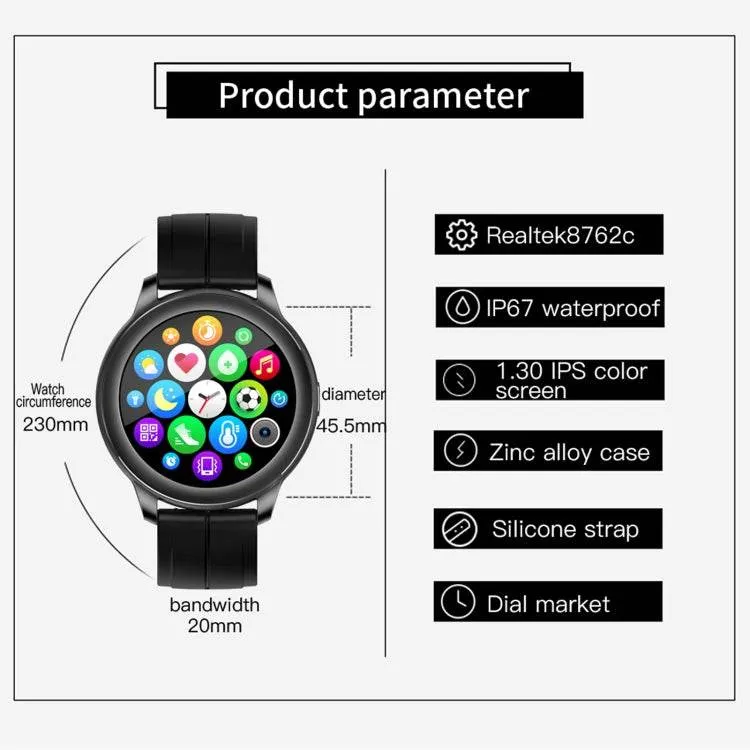IP67 Waterproof Smart Watch with 1.3" IPS Color Screen - Sleep, Heart Rate, and Blood Pressure Monitoring