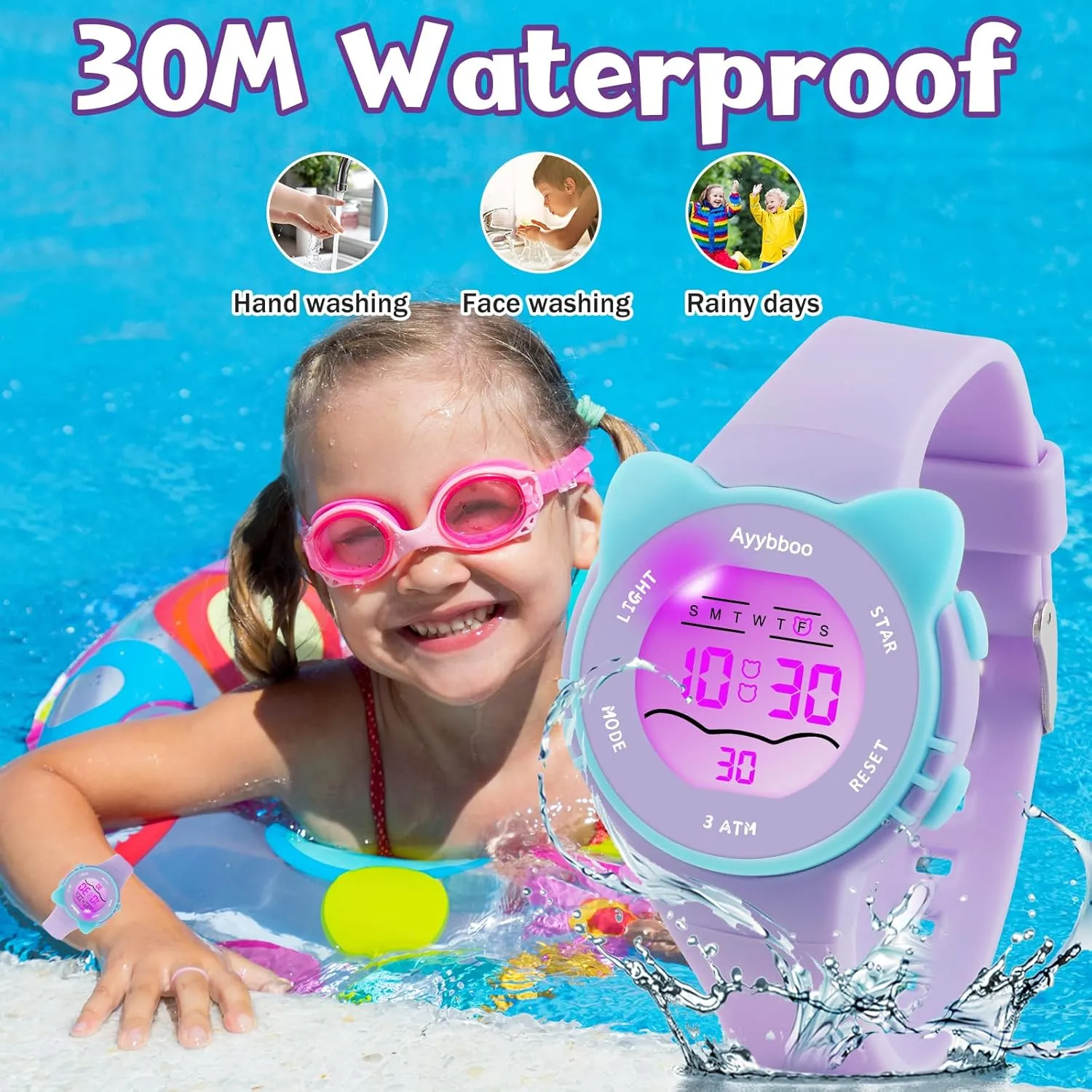 Kids Digital Watches for Girls Boys, 7 Color Lights Waterproof Cute Wristwatches for Kids with Alarm Stopwatch, Great Present for Girls Boys Ages 5-13