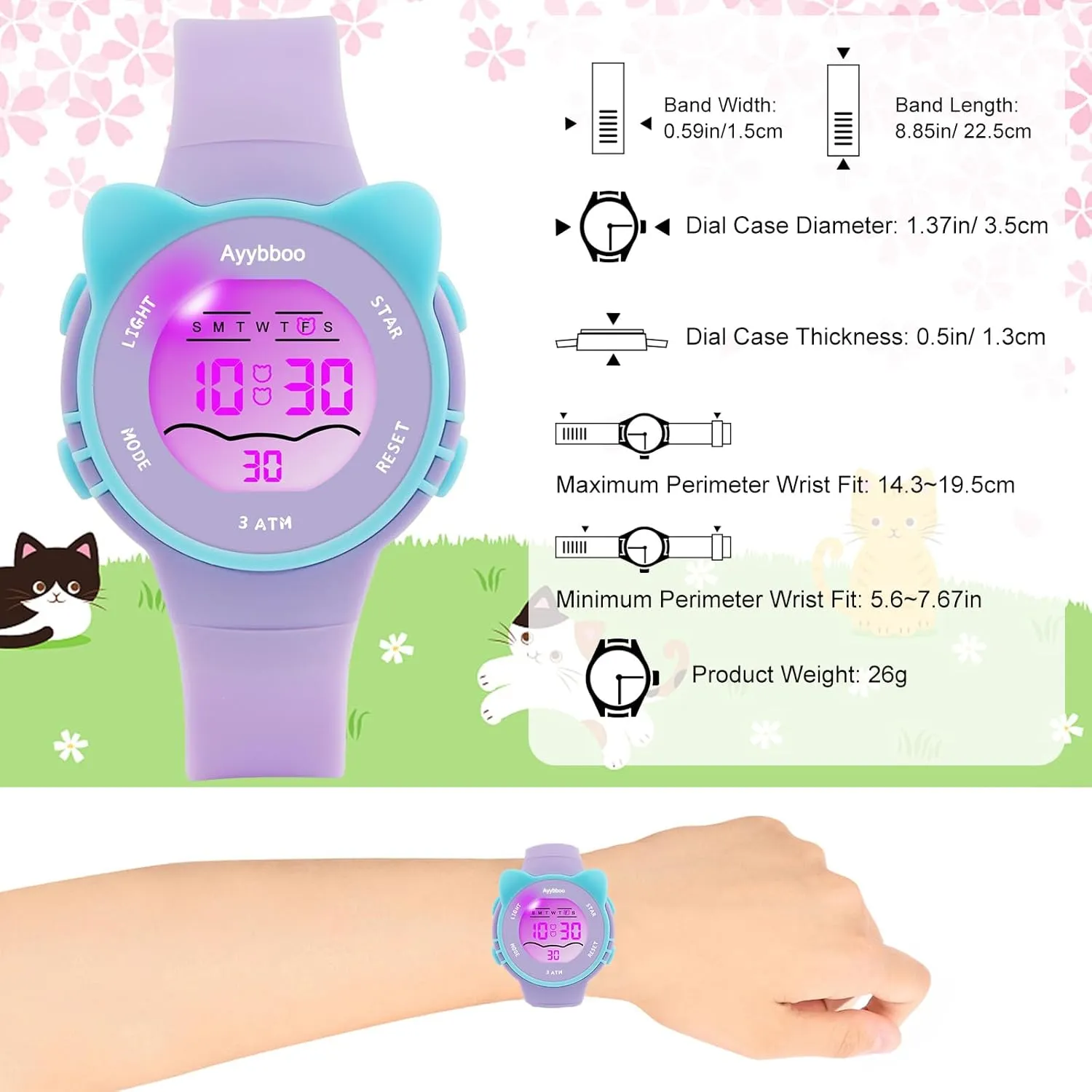 Kids Digital Watches for Girls Boys, 7 Color Lights Waterproof Cute Wristwatches for Kids with Alarm Stopwatch, Great Present for Girls Boys Ages 5-13