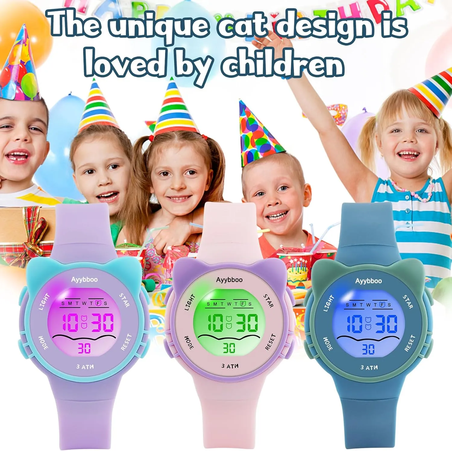 Kids Digital Watches for Girls Boys, 7 Color Lights Waterproof Cute Wristwatches for Kids with Alarm Stopwatch, Great Present for Girls Boys Ages 5-13