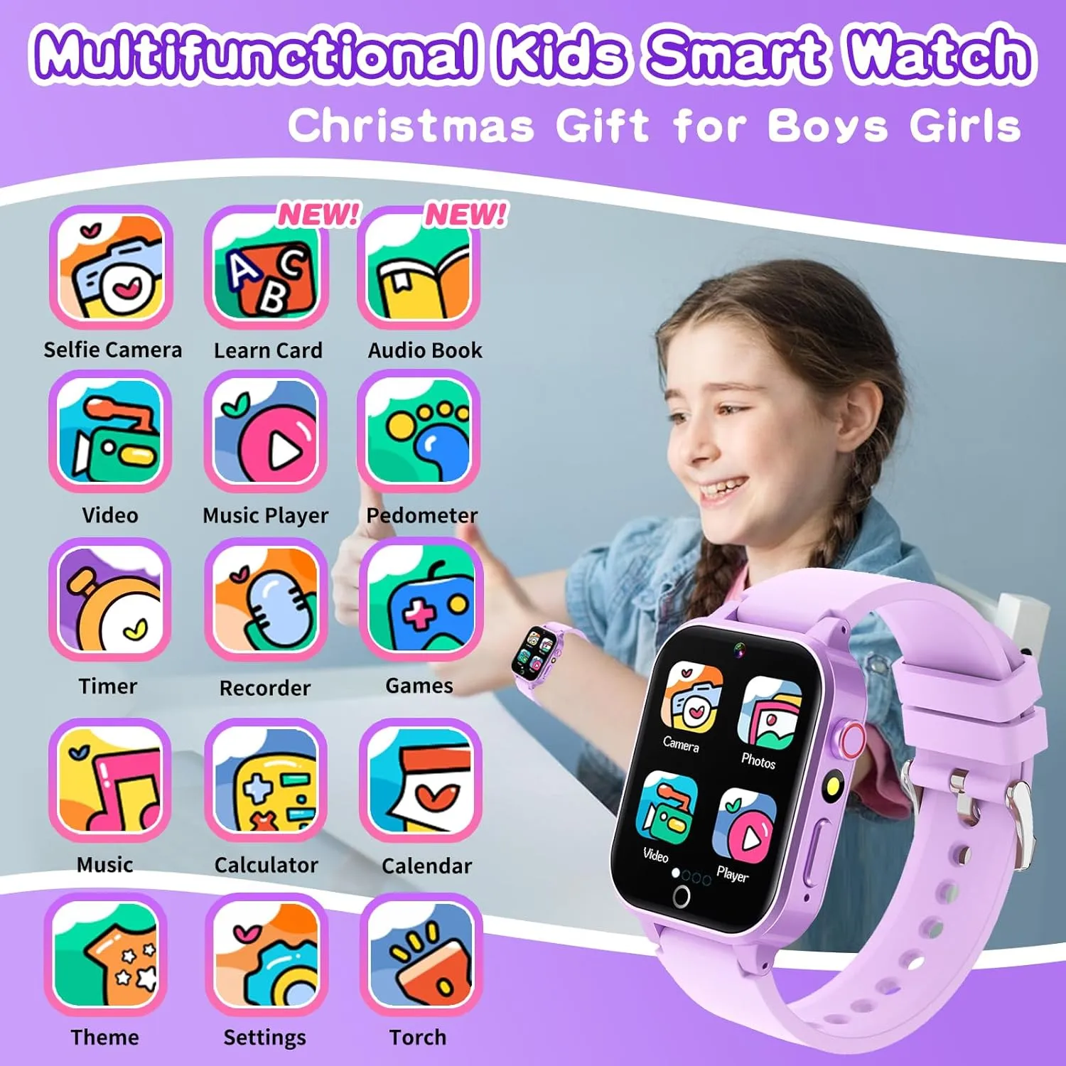 Kids Smart Watches Girls Age 5-12, 26 Games High-Resolution Touchscreen Kids Watch with Video Camera Music Player Pedometer Flashlight 12/24 hr Educational Toys Birthday Gifts for Girls Ages 6 7 8