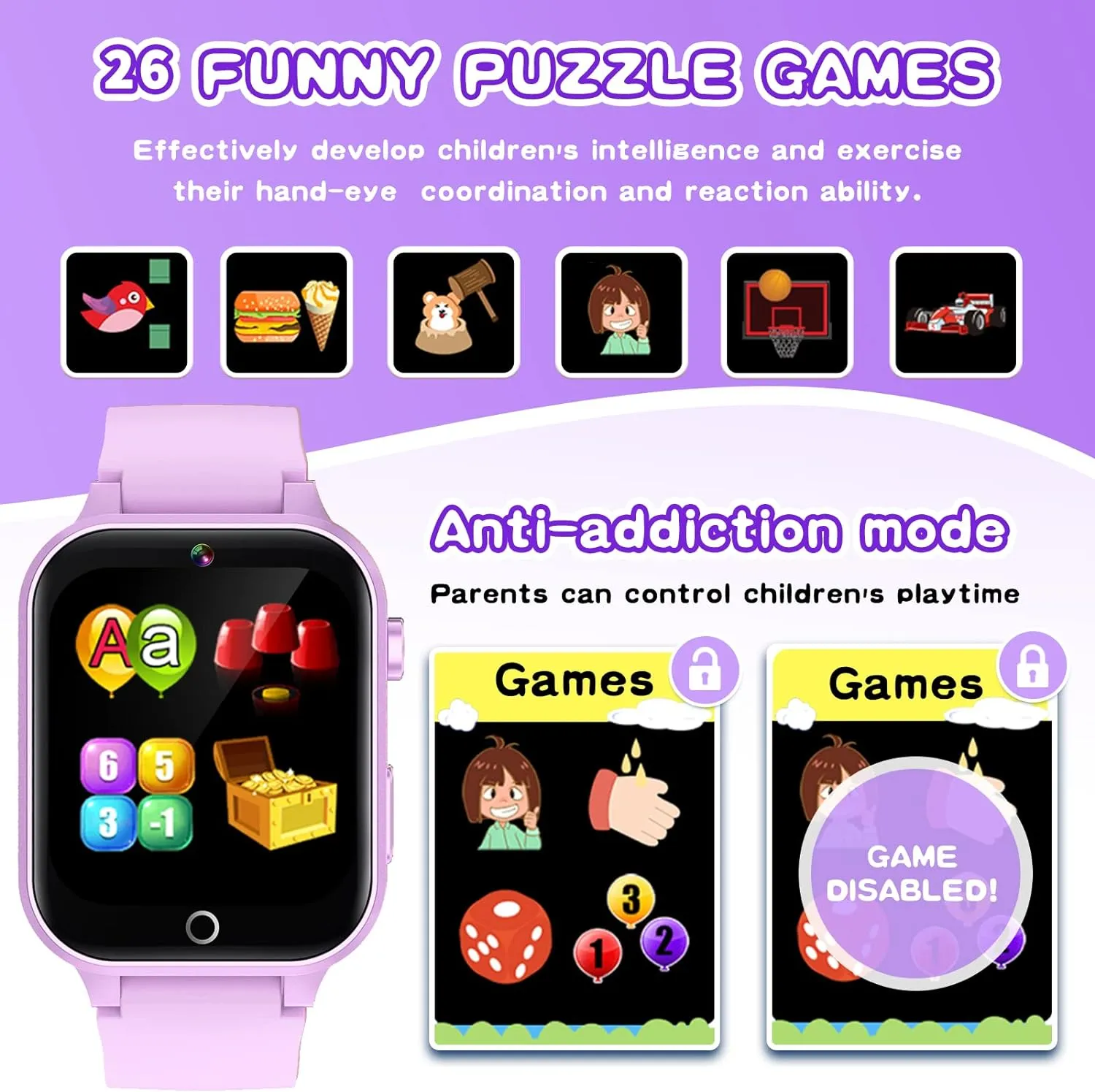 Kids Smart Watches Girls Age 5-12, 26 Games High-Resolution Touchscreen Kids Watch with Video Camera Music Player Pedometer Flashlight 12/24 hr Educational Toys Birthday Gifts for Girls Ages 6 7 8