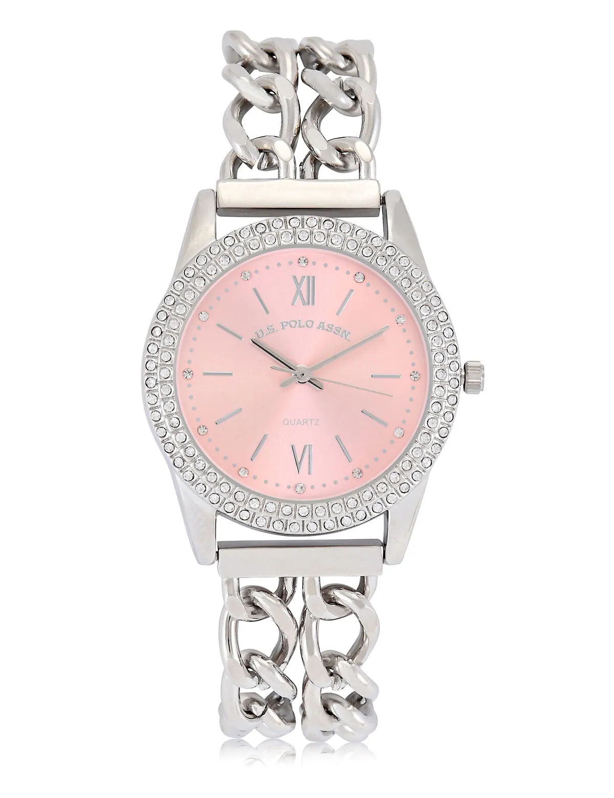 LADIES CLASSIC SILVER AND PINK BRACELET WATCH