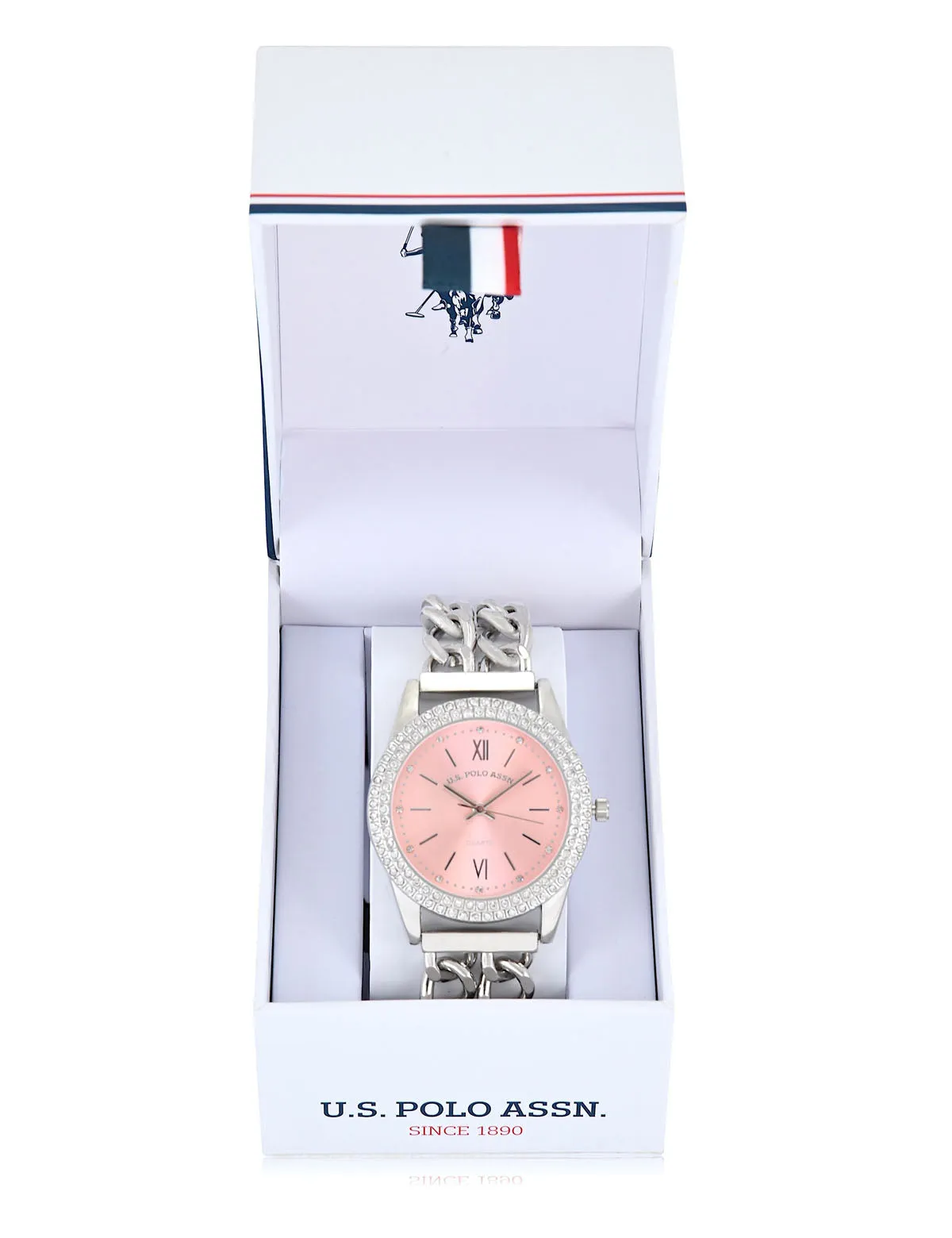 LADIES CLASSIC SILVER AND PINK BRACELET WATCH