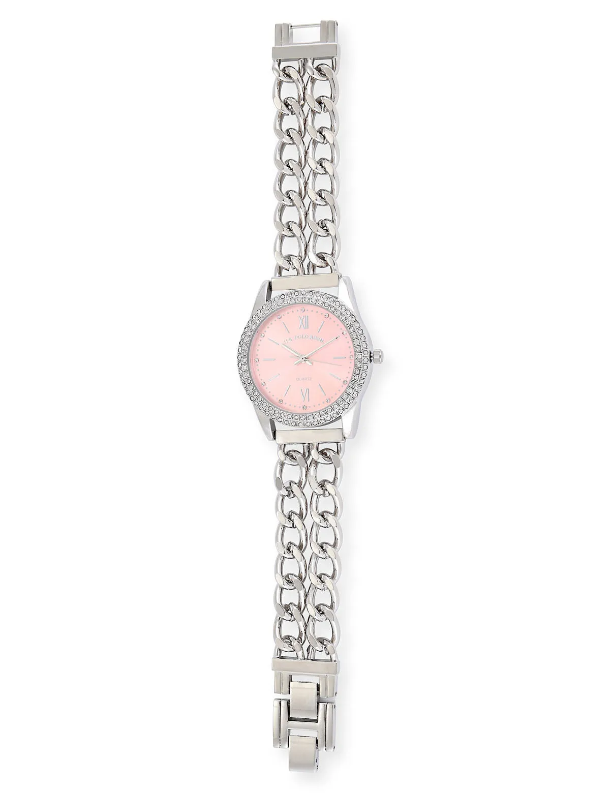 LADIES CLASSIC SILVER AND PINK BRACELET WATCH