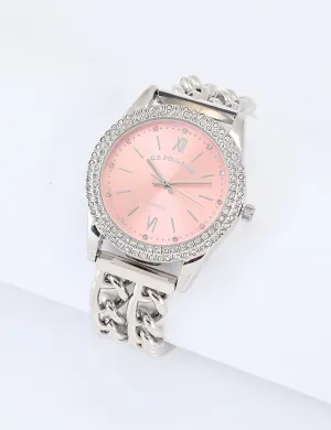 LADIES CLASSIC SILVER AND PINK BRACELET WATCH