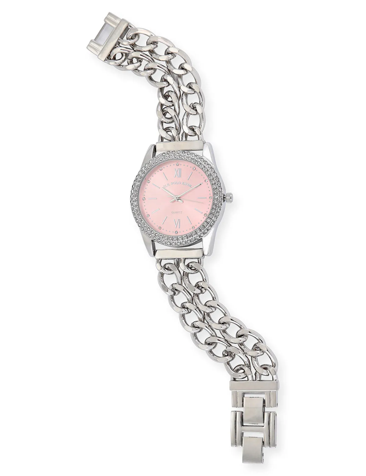 LADIES CLASSIC SILVER AND PINK BRACELET WATCH