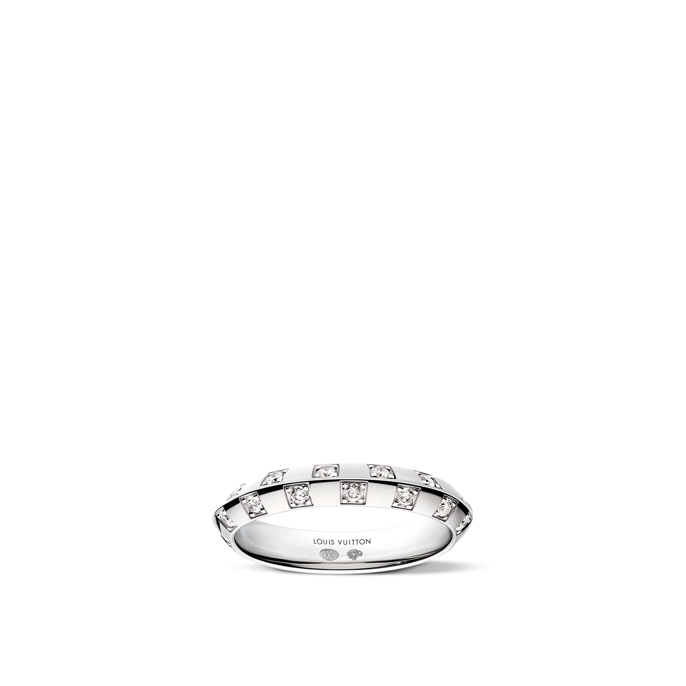 Le Damier De Louis Vuitton Small Ring, White Gold and Diamonds