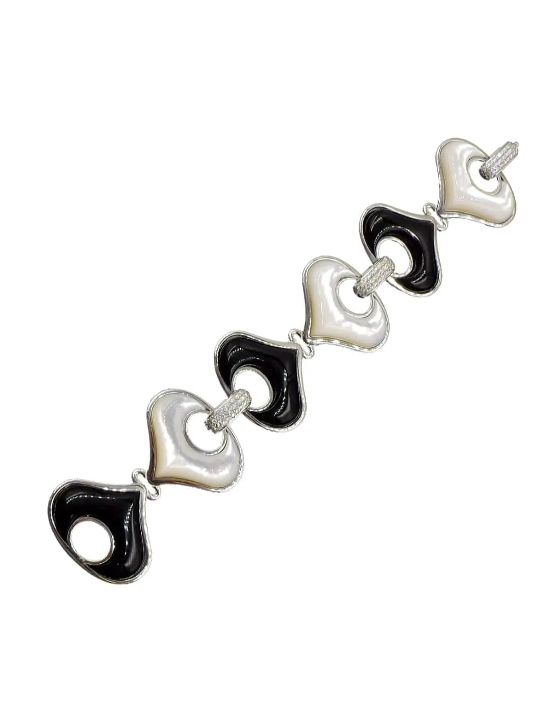 Marina B 18K White Gold Diamond Onyx Mother of Pearl Bracelet ASC5436