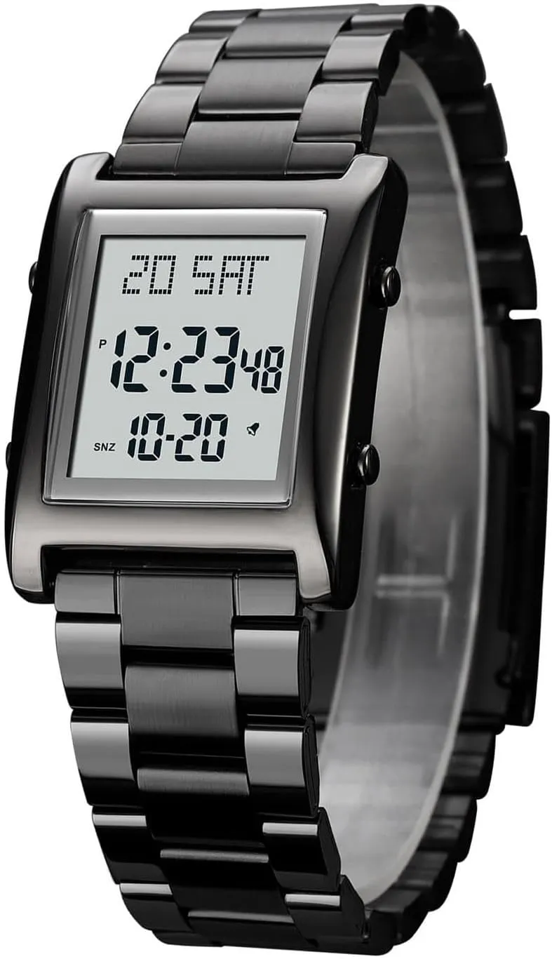 MASTOP Mens Watches Digital Watch for Men Womens, LED Screen Digital Black Watch Backlight Fashion Stainless Steel Rectangle Watches for Men, Men's Wristwatch Waterproof Tool Include