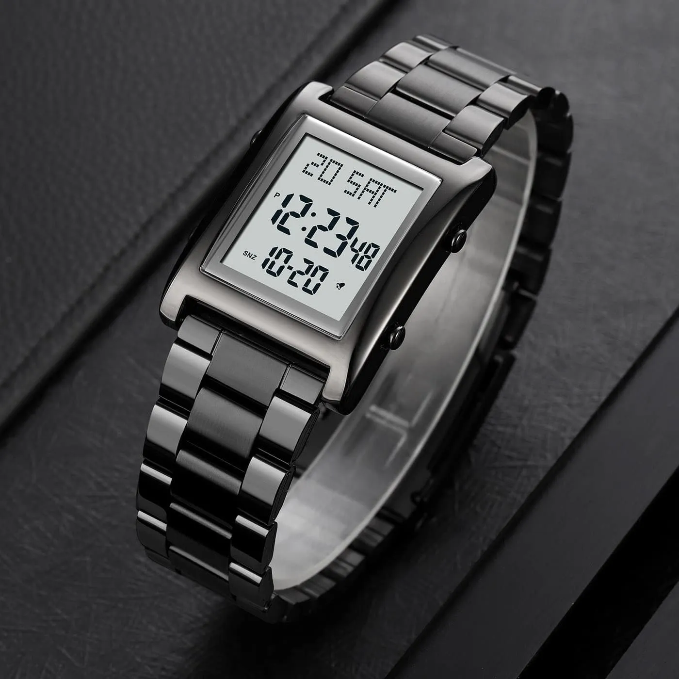MASTOP Mens Watches Digital Watch for Men Womens, LED Screen Digital Black Watch Backlight Fashion Stainless Steel Rectangle Watches for Men, Men's Wristwatch Waterproof Tool Include