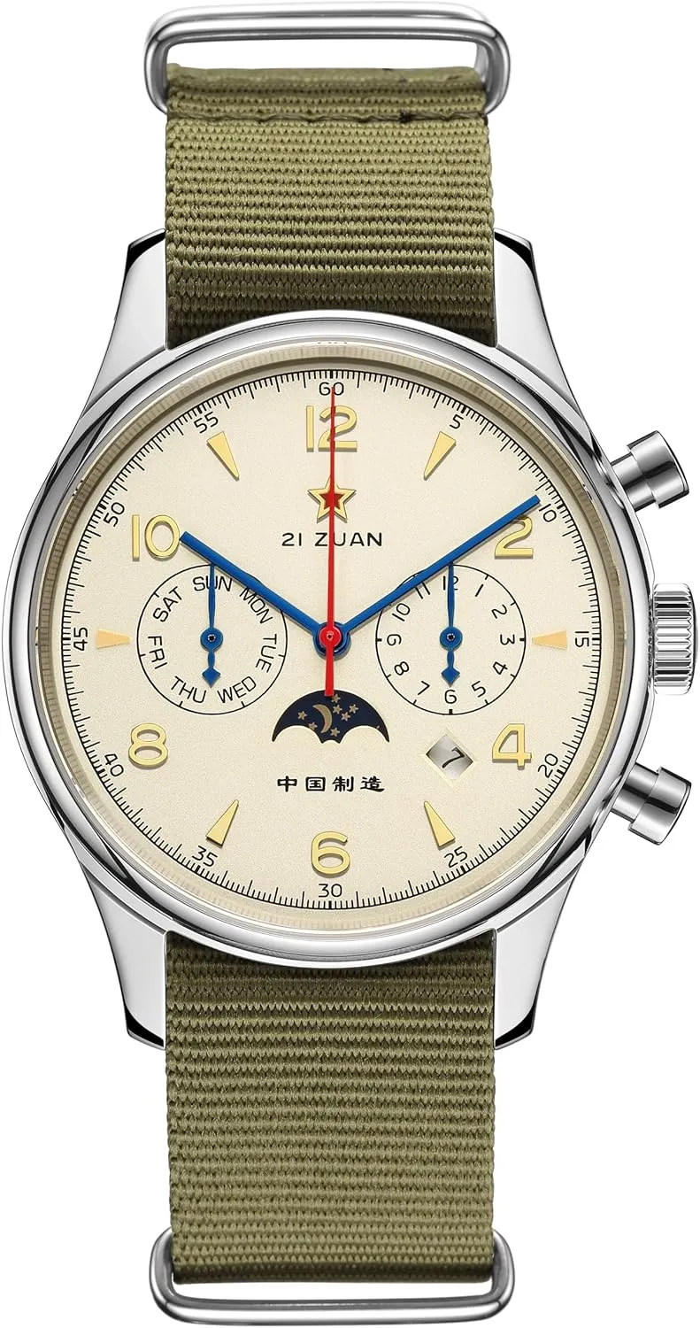 Men's Classic Automatic Mechanical Wristwatch 1963 with Seagull ST1654 Movement 24H-Hour Display Air Force Pilot Calendar Mens Watches