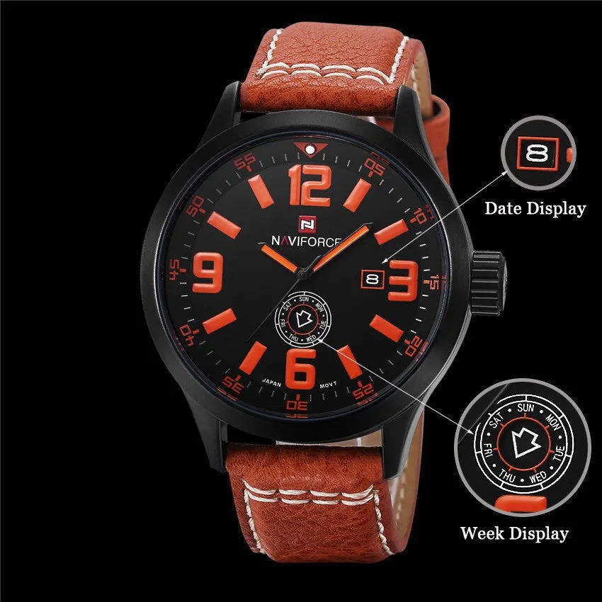 NAVIFORCE Luxury Brand Genuine Leather Strap Analog Date Men's Quartz Watch Casual Watches Men Wristwatch relogio masculino