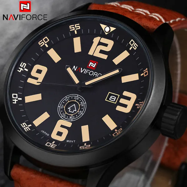 NAVIFORCE Luxury Brand Genuine Leather Strap Analog Date Men's Quartz Watch Casual Watches Men Wristwatch relogio masculino