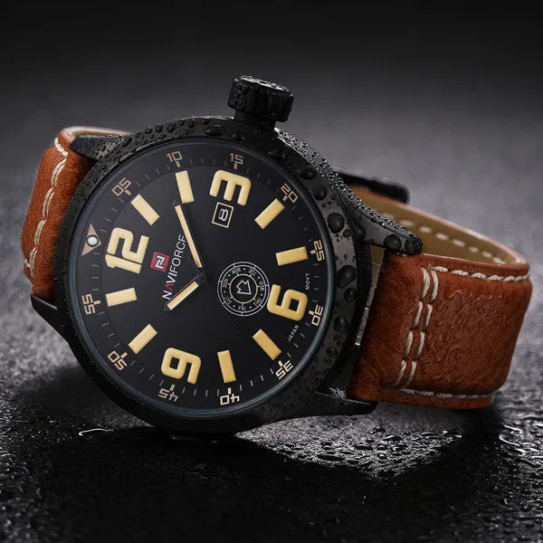 NAVIFORCE Luxury Brand Genuine Leather Strap Analog Date Men's Quartz Watch Casual Watches Men Wristwatch relogio masculino