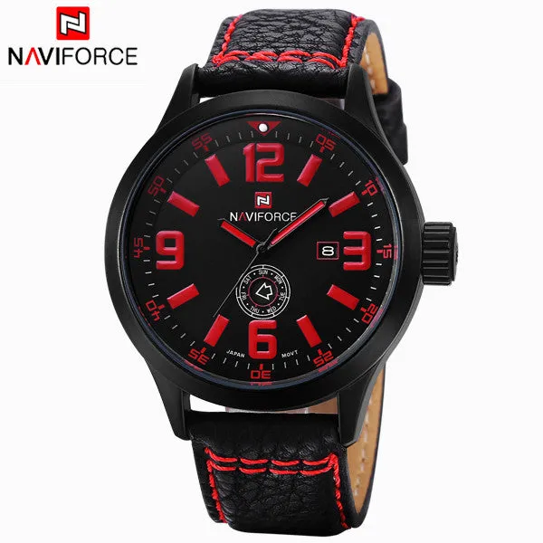 NAVIFORCE Luxury Brand Genuine Leather Strap Analog Date Men's Quartz Watch Casual Watches Men Wristwatch relogio masculino