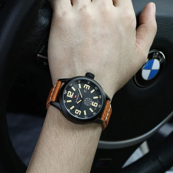 NAVIFORCE Luxury Brand Genuine Leather Strap Analog Date Men's Quartz Watch Casual Watches Men Wristwatch relogio masculino