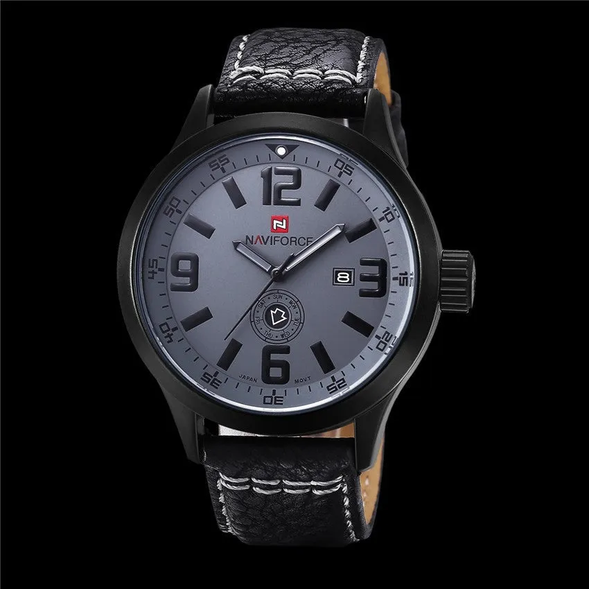 NAVIFORCE Luxury Brand Genuine Leather Strap Analog Date Men's Quartz Watch Casual Watches Men Wristwatch relogio masculino