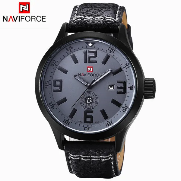 NAVIFORCE Luxury Brand Genuine Leather Strap Analog Date Men's Quartz Watch Casual Watches Men Wristwatch relogio masculino