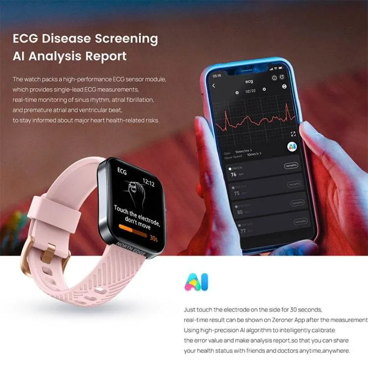 NORTH EDGE Advanced Smart Watch with 1.65" TFT Display, PPG   ECG Support