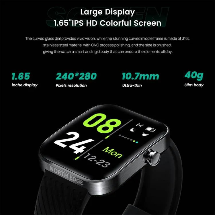 NORTH EDGE Advanced Smart Watch with 1.65" TFT Display, PPG   ECG Support