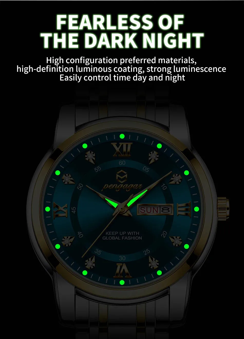 PENGAGAR Luxury Men's Watch - Elegant, Waterproof, Luminous, Stainless Steel Quartz Sports Watch
