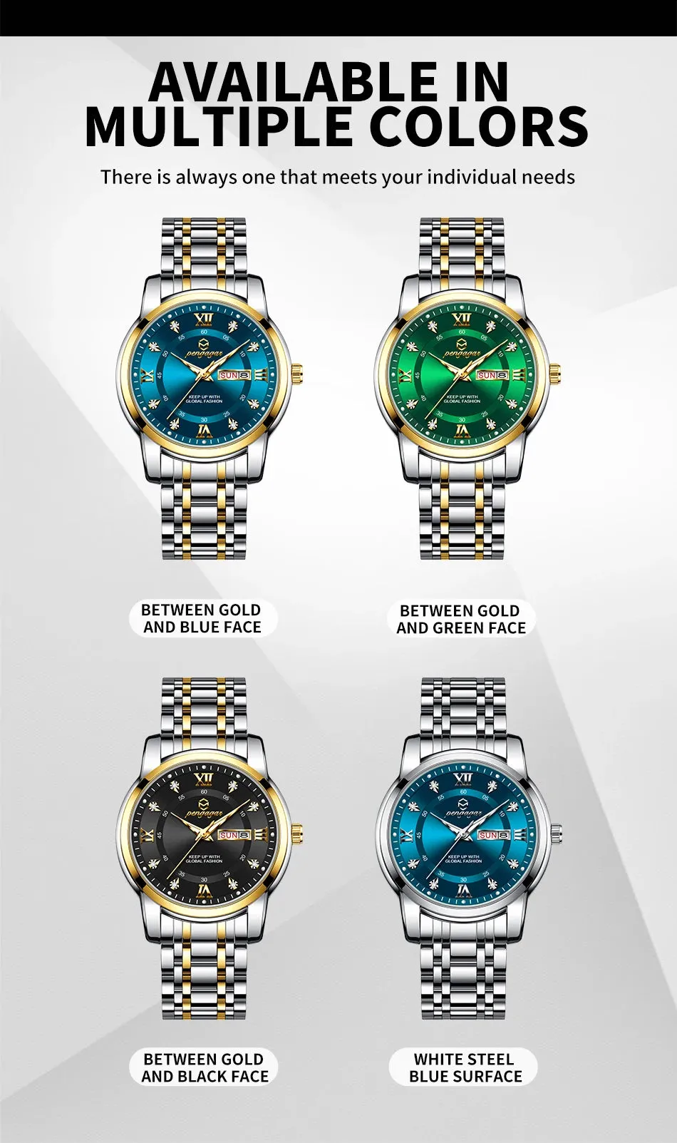 PENGAGAR Luxury Men's Watch - Elegant, Waterproof, Luminous, Stainless Steel Quartz Sports Watch