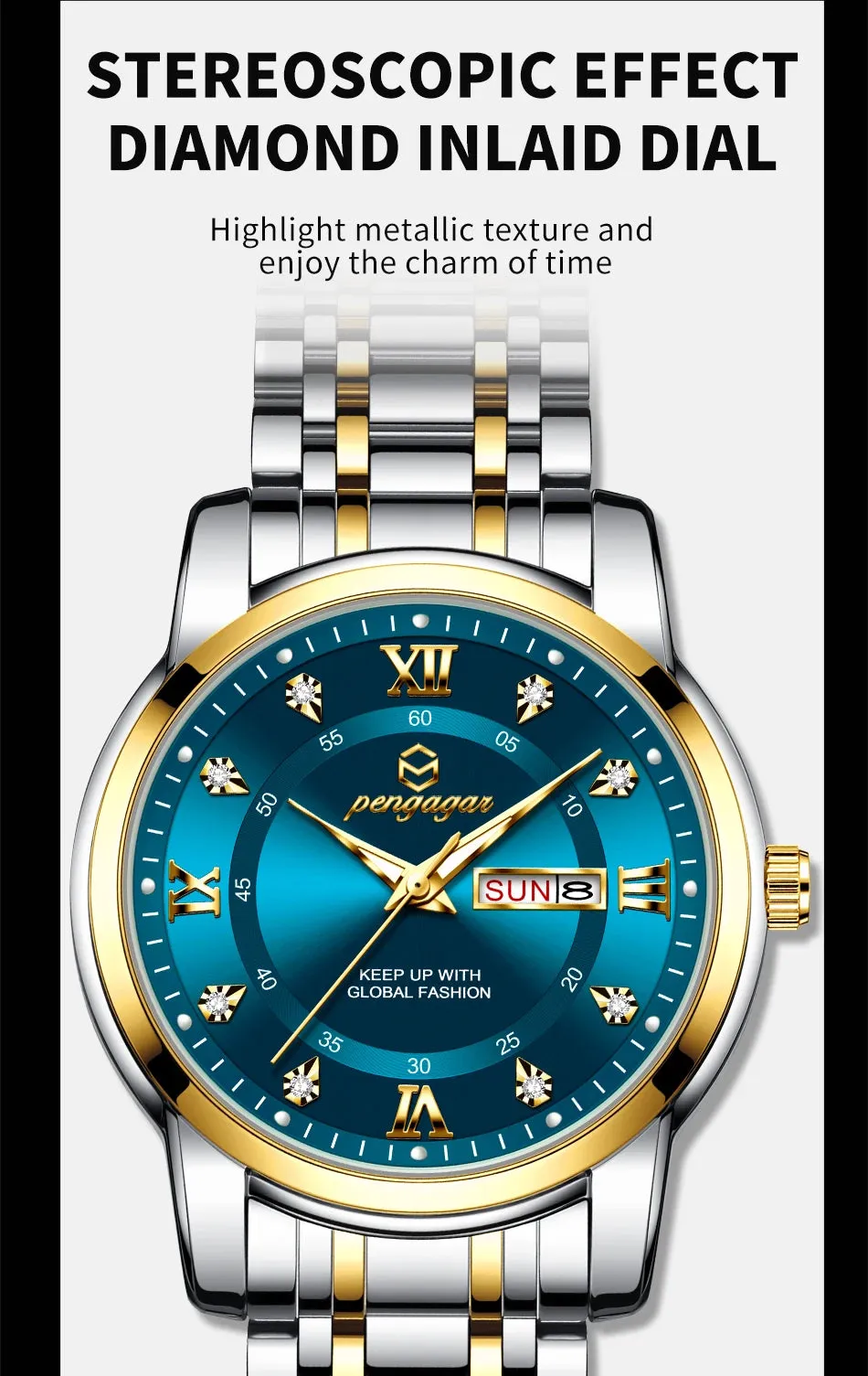 PENGAGAR Luxury Men's Watch - Elegant, Waterproof, Luminous, Stainless Steel Quartz Sports Watch