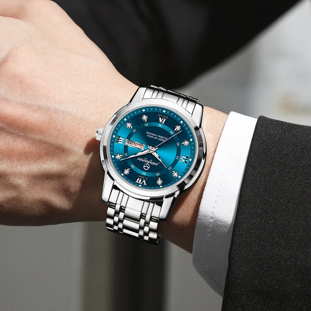 PENGAGAR Luxury Men's Watch - Elegant, Waterproof, Luminous, Stainless Steel Quartz Sports Watch