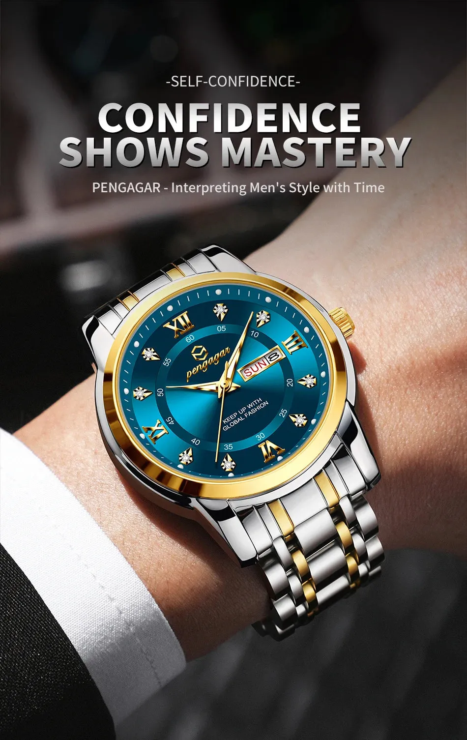 PENGAGAR Luxury Men's Watch - Elegant, Waterproof, Luminous, Stainless Steel Quartz Sports Watch