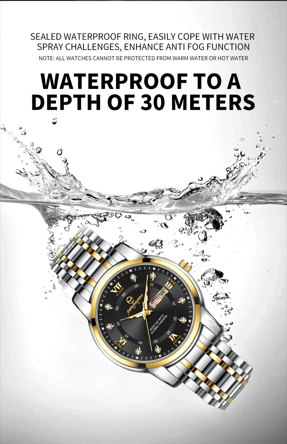 PENGAGAR Luxury Men's Watch - Elegant, Waterproof, Luminous, Stainless Steel Quartz Sports Watch