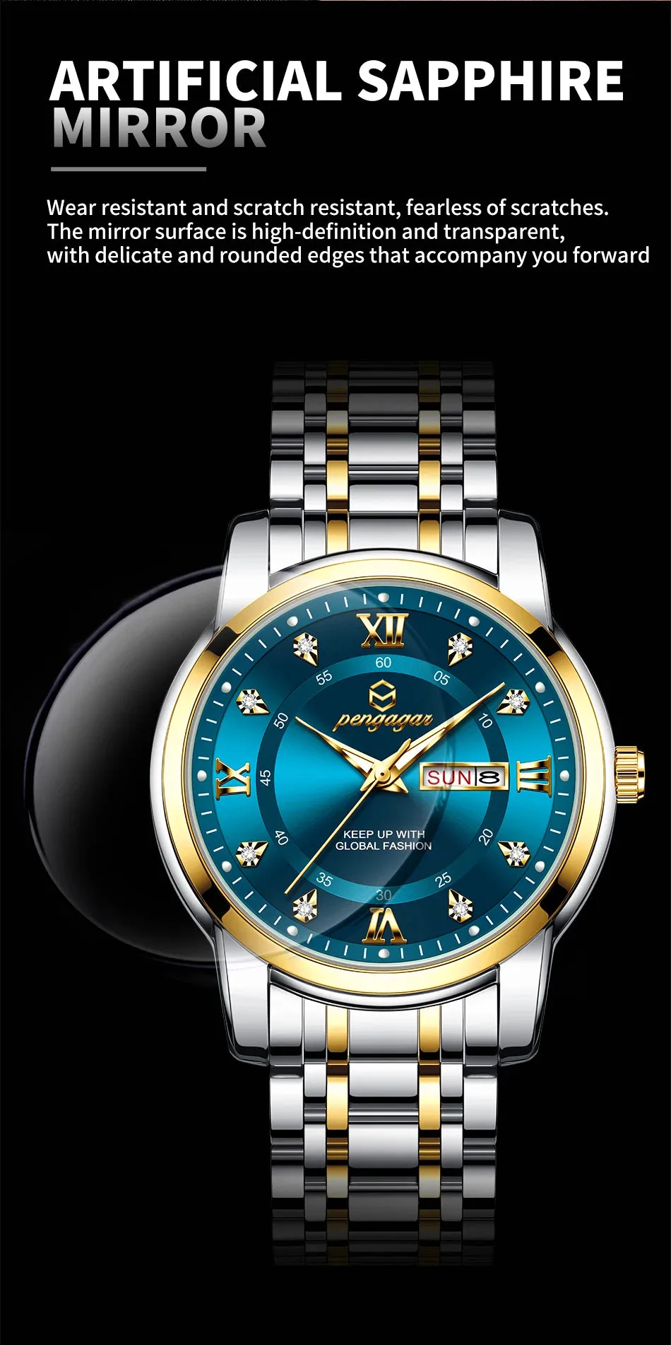 PENGAGAR Luxury Men's Watch - Elegant, Waterproof, Luminous, Stainless Steel Quartz Sports Watch
