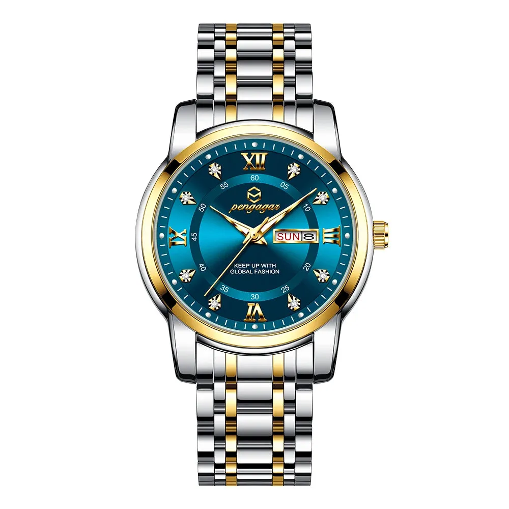 PENGAGAR Luxury Men's Watch - Elegant, Waterproof, Luminous, Stainless Steel Quartz Sports Watch