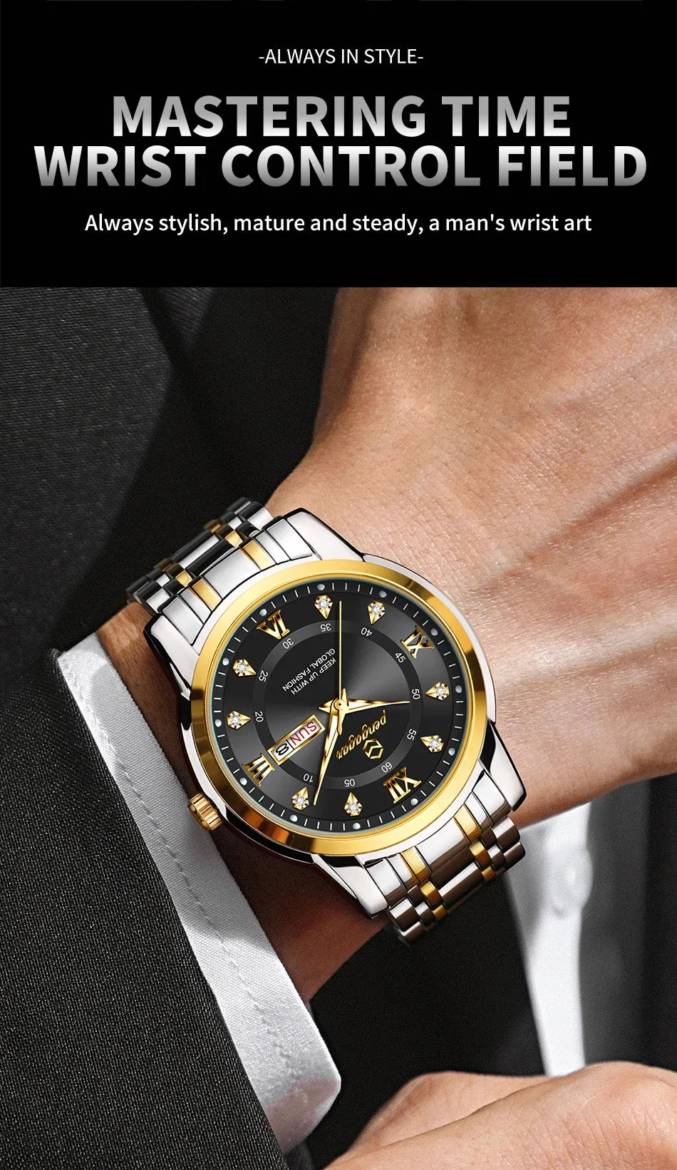 PENGAGAR Luxury Men's Watch - Elegant, Waterproof, Luminous, Stainless Steel Quartz Sports Watch