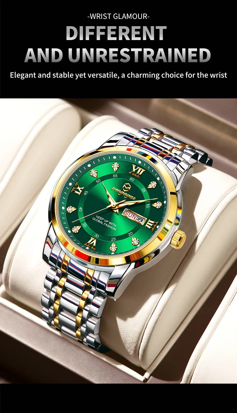 PENGAGAR Luxury Men's Watch - Elegant, Waterproof, Luminous, Stainless Steel Quartz Sports Watch