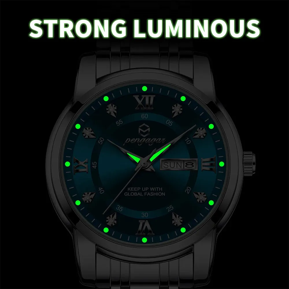 PENGAGAR Luxury Men's Watch - Elegant, Waterproof, Luminous, Stainless Steel Quartz Sports Watch