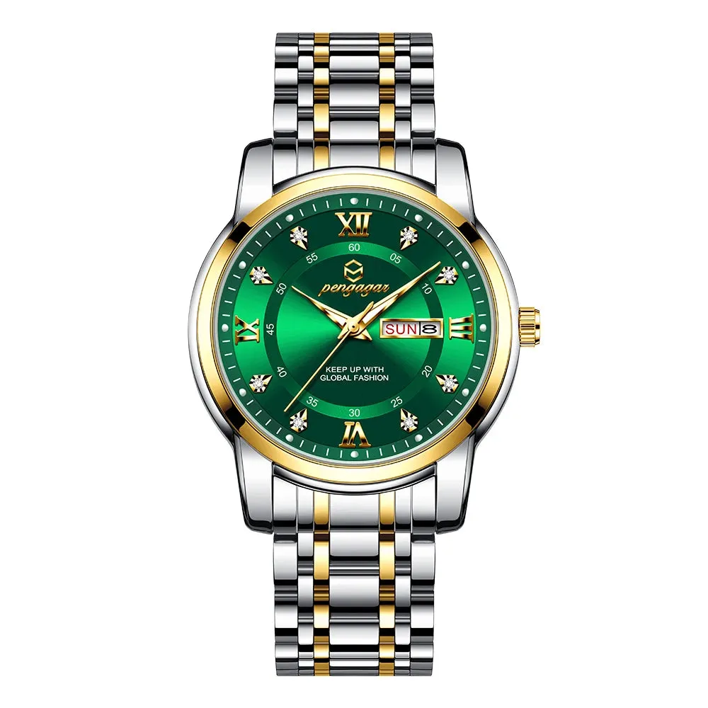 PENGAGAR Luxury Men's Watch - Elegant, Waterproof, Luminous, Stainless Steel Quartz Sports Watch
