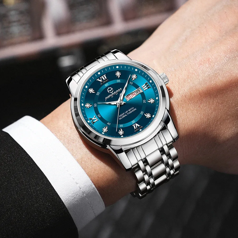 PENGAGAR Luxury Men's Watch - Elegant, Waterproof, Luminous, Stainless Steel Quartz Sports Watch