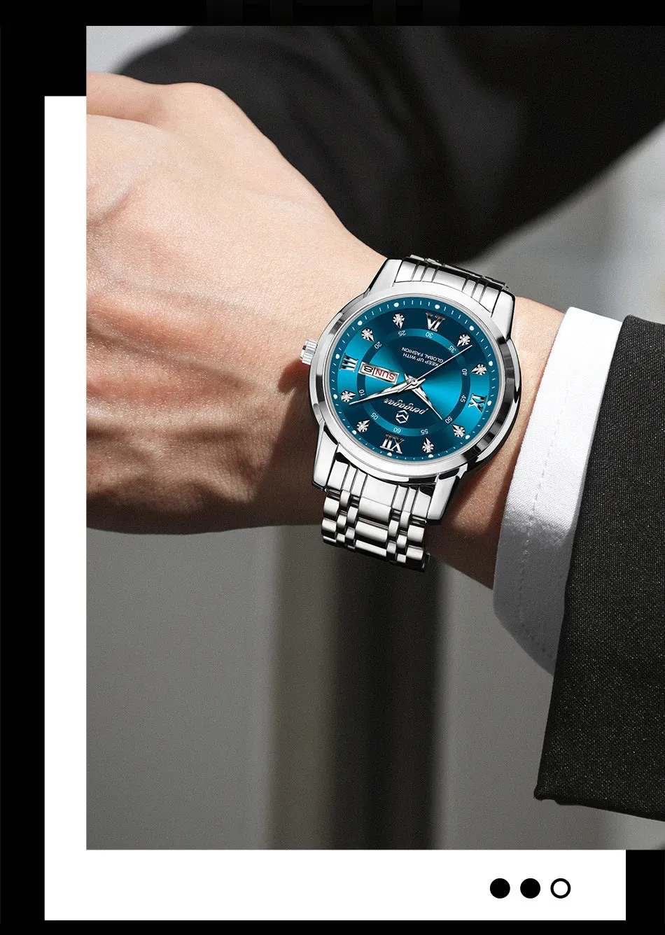 PENGAGAR Luxury Men's Watch - Elegant, Waterproof, Luminous, Stainless Steel Quartz Sports Watch