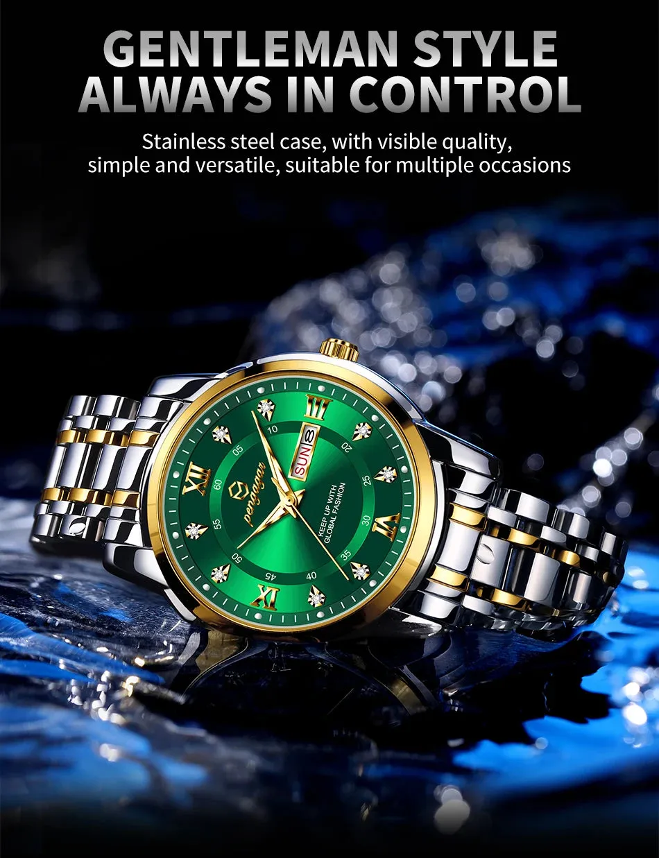 PENGAGAR Luxury Men's Watch - Elegant, Waterproof, Luminous, Stainless Steel Quartz Sports Watch